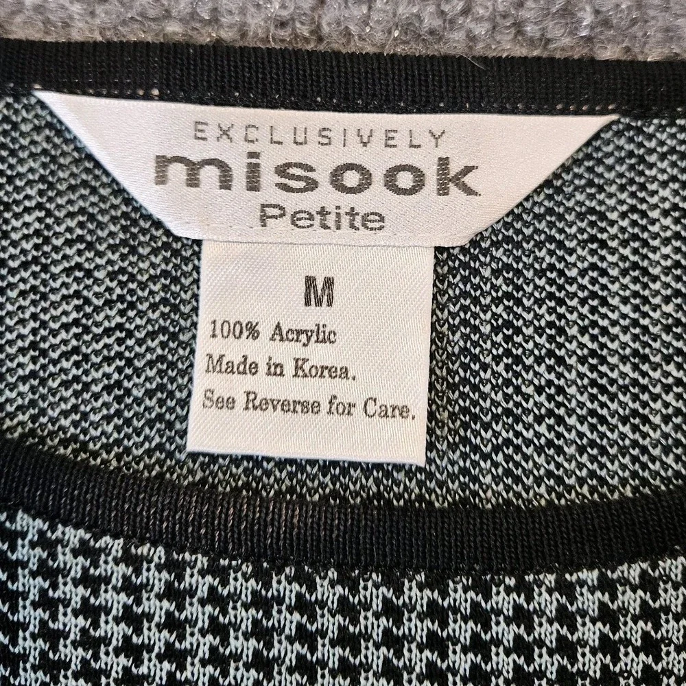 Misook Petite Shortsleeve Sweater Houndstooth Pullover Size Medium Contrast Trim